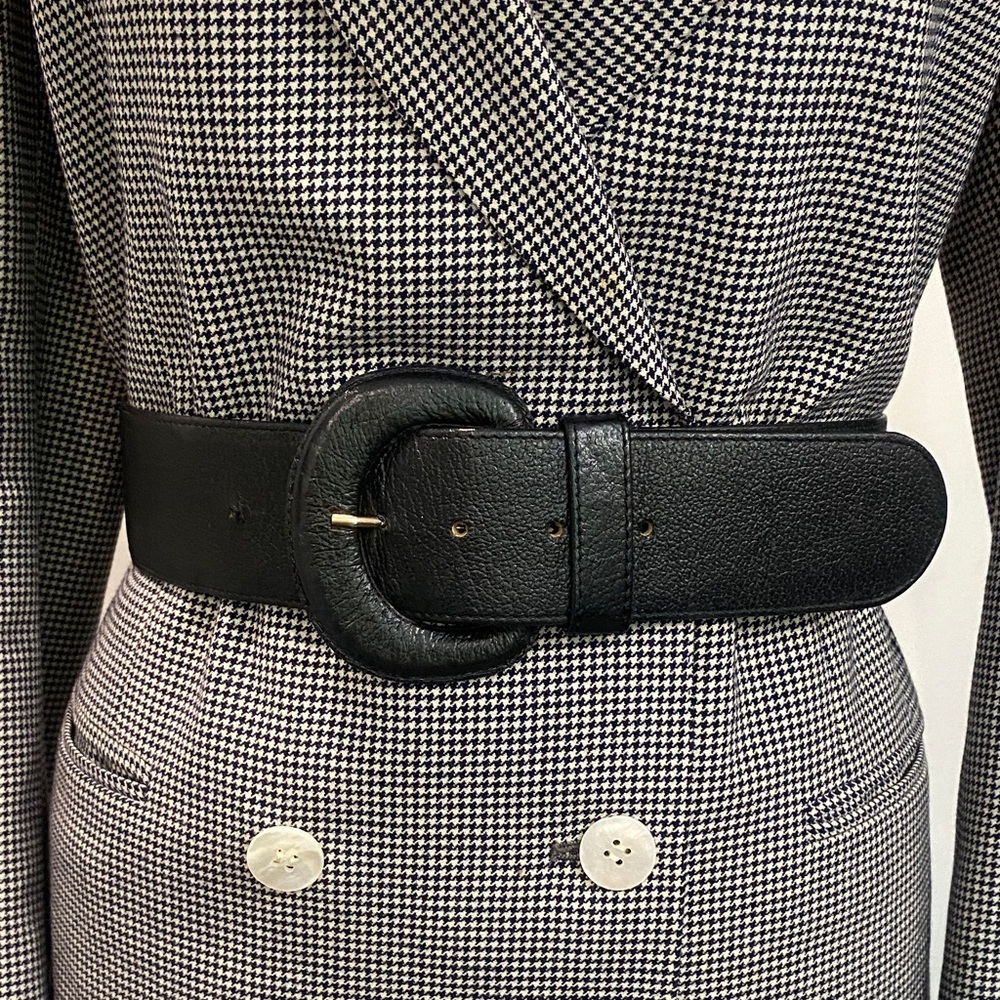 Black Leather Wide Belt Kettlecreek Canvas Round Buckle Size small/medium
